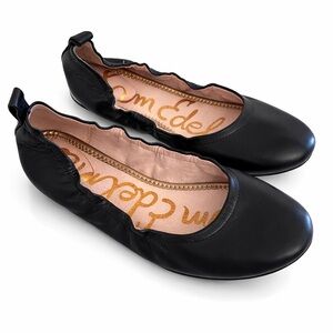 SAM EDELMAN Black Leather Ballet Flats Round Toe Elastic Comfort Flat Shoes